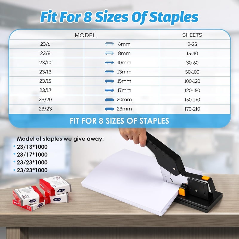 Frifreego Heavy Duty Stapler 210 Sheets Capacity, Effortless Office School Stapler with Adjustable Stapling Width of 60mm (2.36") with 4000 Staples, Black - Image 2